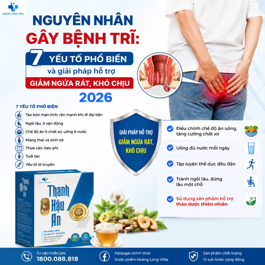 Nguyên nhân gây bệnh trĩ: 7 yếu tố phổ biến và giải pháp hỗ trợ giảm ngứa rát, khó chịu 2026 