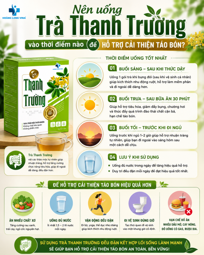 Nên uống Trà Thanh Trường vào thời điểm nào để hỗ trợ cải thiện táo bón?