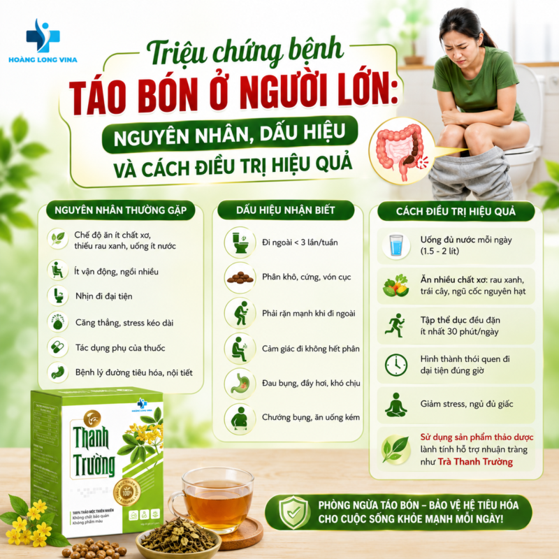 Triệu chứng bệnh táo bón ở người lớn: Nguyên nhân, dấu hiệu và cách điều trị hiệu quả