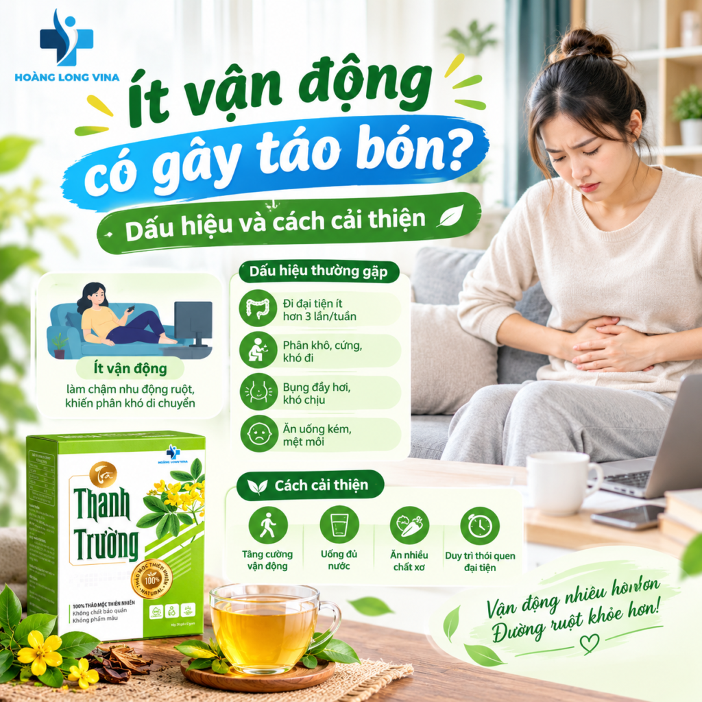 Ít vận động có gây táo bón? Dấu hiệu và cách cải thiện 